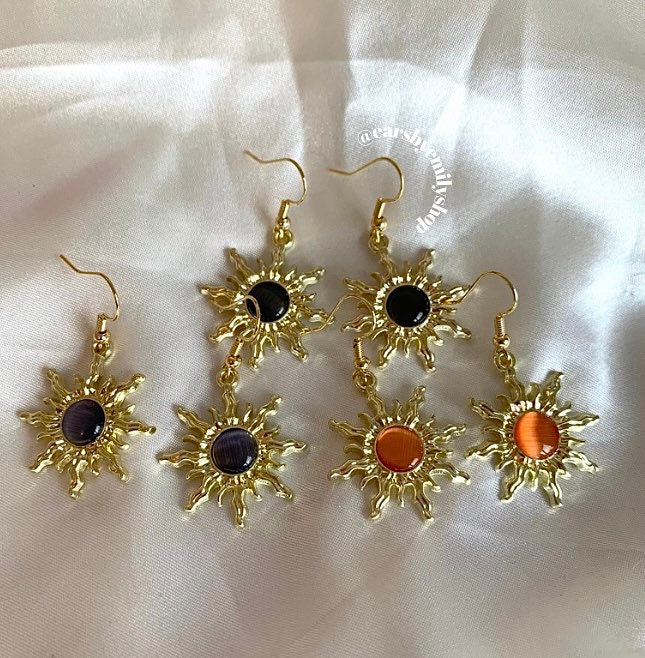 Orange, blue or black sun gold earrings