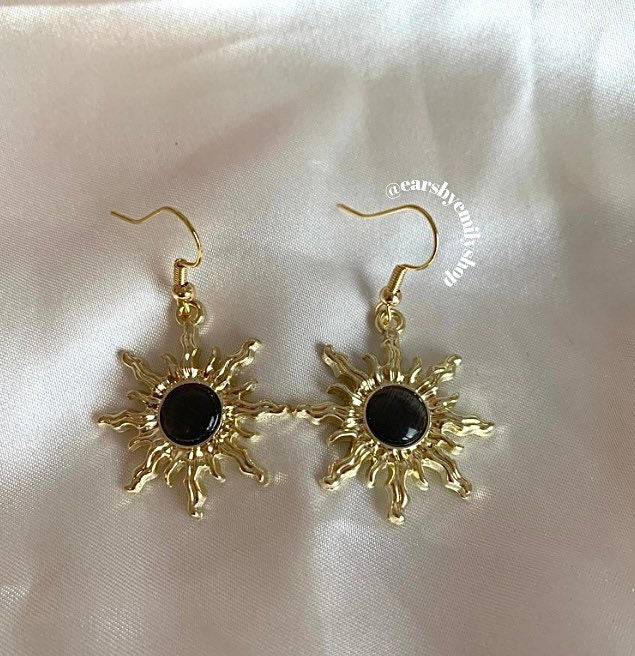 Orange, blue or black sun gold earrings