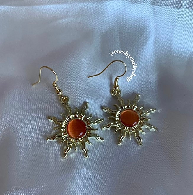 Orange, blue or black sun gold earrings