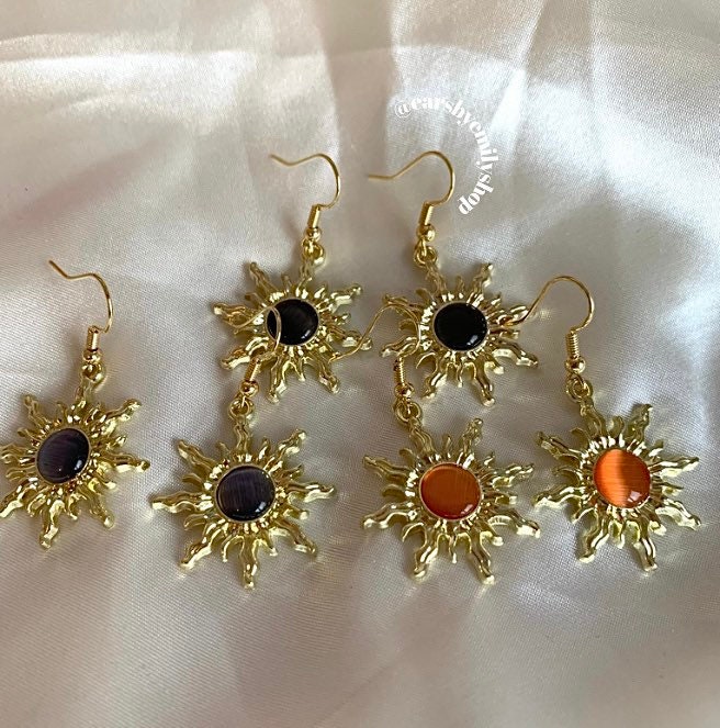 Orange, blue or black sun gold earrings