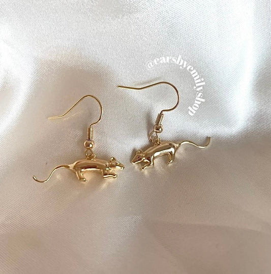 Gold plated mouse/ rat rodent dangle  earrings