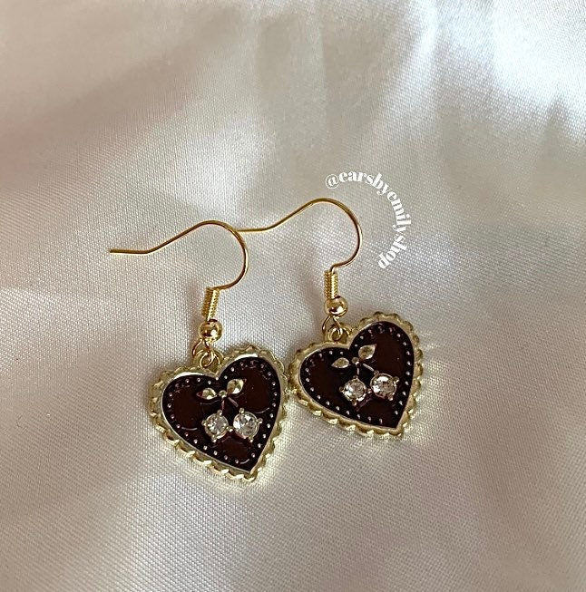 Cherry gold heart earrings in brown, red or white