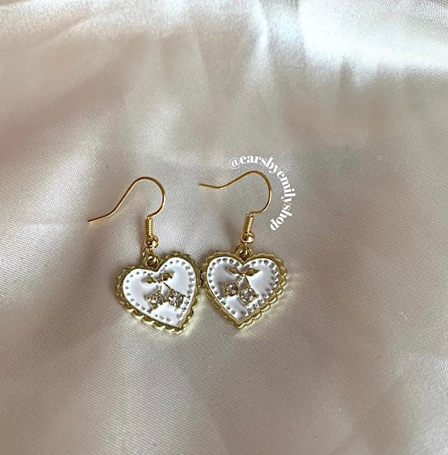 Cherry gold heart earrings in brown, red or white