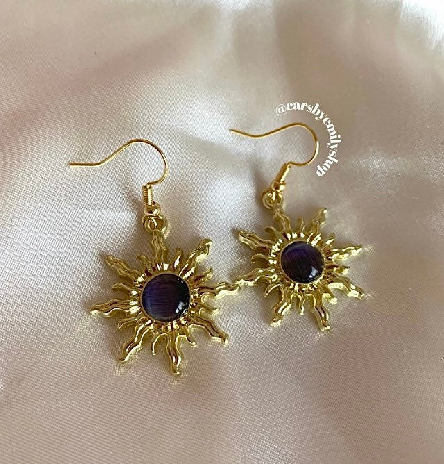 Orange, blue or black sun gold earrings