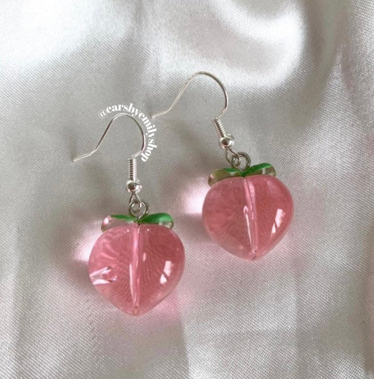 Pink transparent peach dangle silver earrings