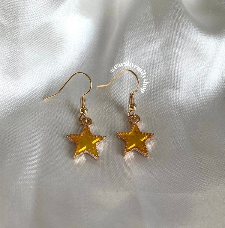 Blue, pink, purple or yellow star gold earrings