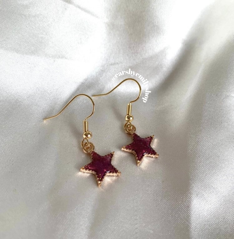 Blue, pink, purple or yellow star gold earrings