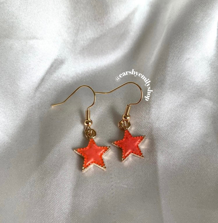 Blue, pink, purple or yellow star gold earrings