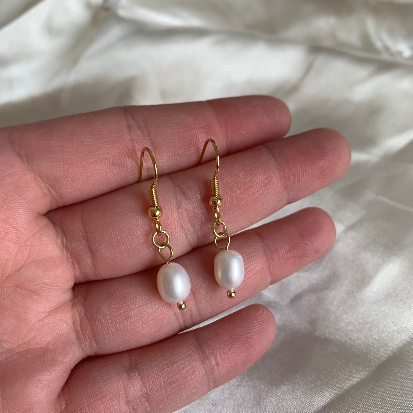 Gold plated fresh water white pearl earrings