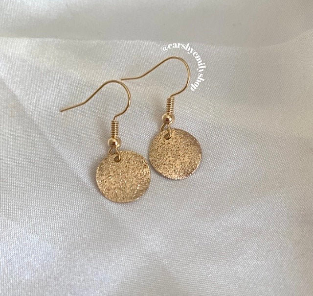 Minimalistic textured hammered disc dangle gold or silver plated earrings