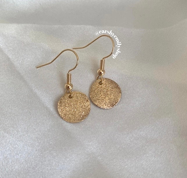 Minimalistic textured hammered disc dangle gold or silver plated earrings