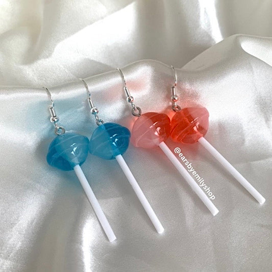 Blue or red lollipop silver dangle earrings