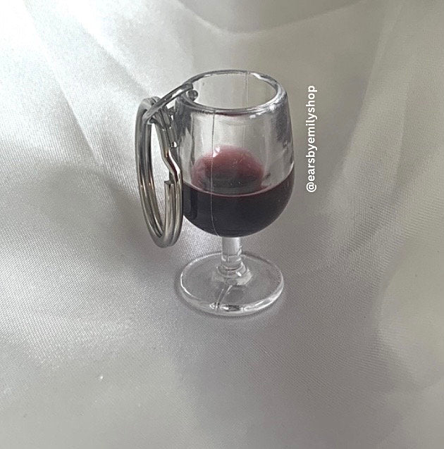 Large red wine glass key ring/ keyring/ key chain