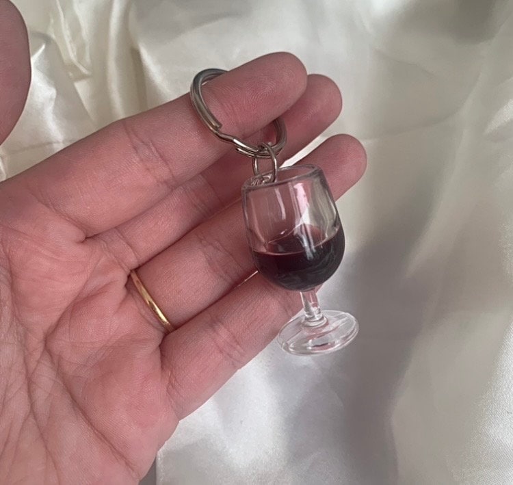 Large red wine glass key ring/ keyring/ key chain