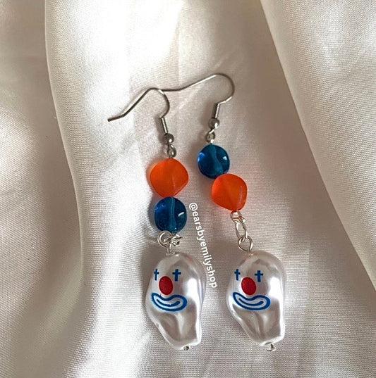 Faux pearl happy clown earrings