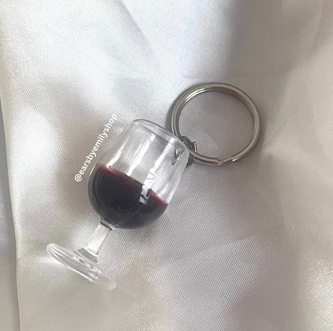 Large red wine glass key ring/ keyring/ key chain