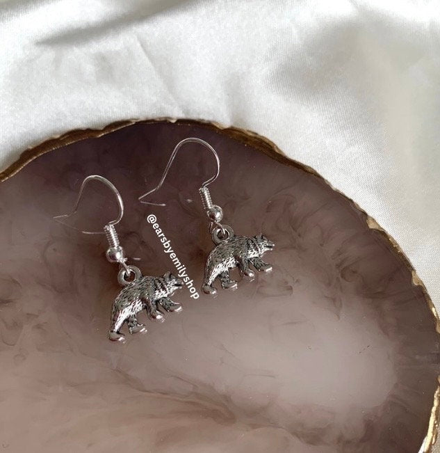 Silver bear dangle earrings