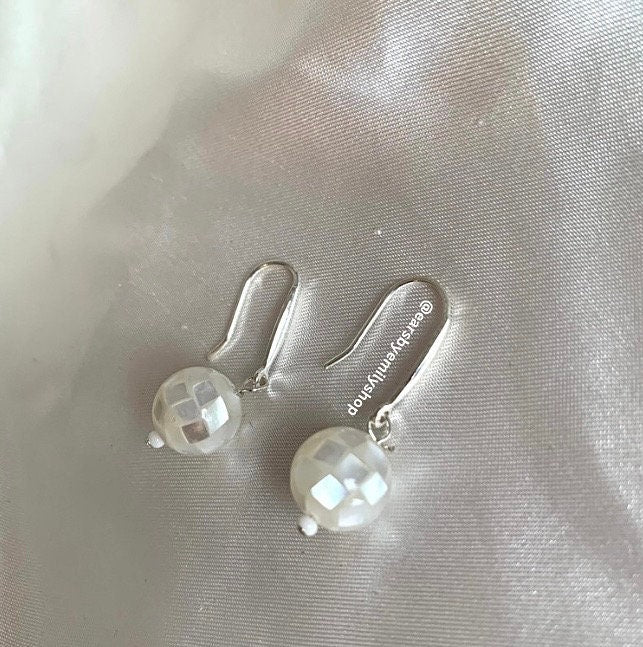 Sterling silver mosiac mother of pearl disco ball earrings