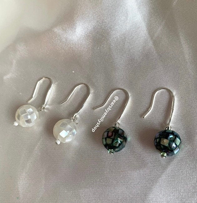 Sterling silver mosiac mother of pearl disco ball earrings