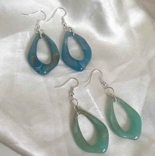 Blue or green abstract silver earrings