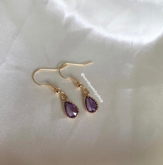 Purple gold teardrop gem drop dangle earrings