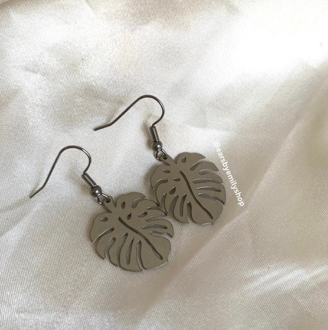 Stainless steel leaf drop dangle earrings