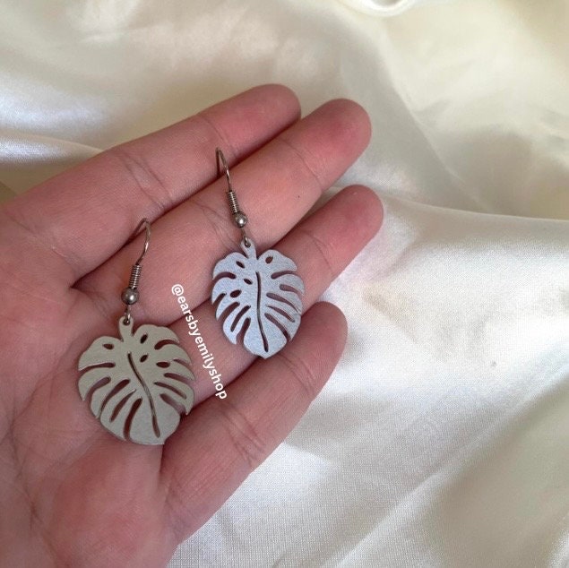 Stainless steel leaf drop dangle earrings