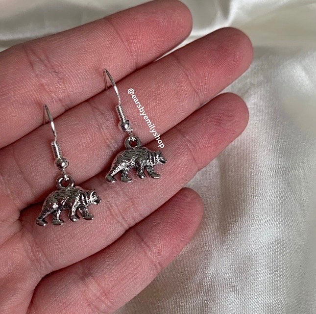 Silver bear dangle earrings