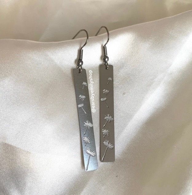 Stainless steel  rectangle with dandelion dangle earrings