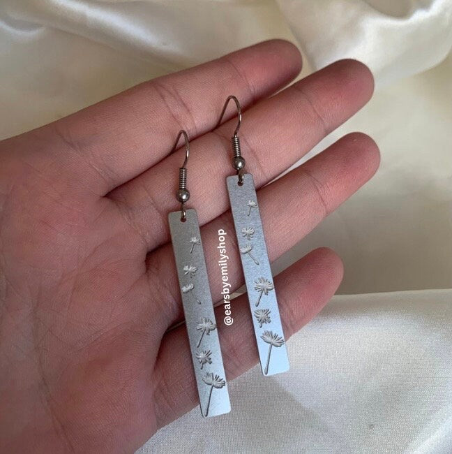 Stainless steel  rectangle with dandelion dangle earrings