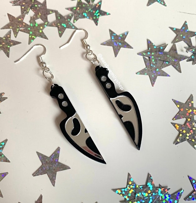 Acrylic Halloween knife ghost face dangle earrings