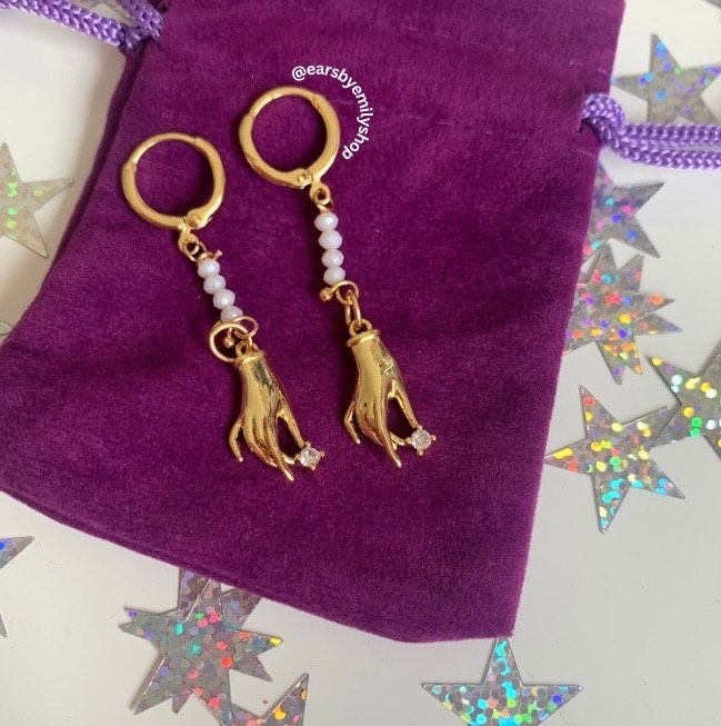 Gold plated handmade beaded hand hoop earrings