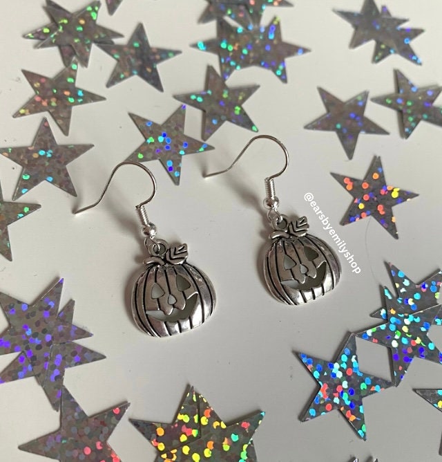 Silver Halloween pumpkin dangle earrings