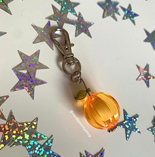 Large orange fruit or fall autumn pumpkin key ring/ keyring/ key chain